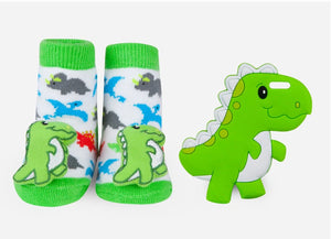 Waddle Dinosaur Rattle Socks and Teether Set 0-12m