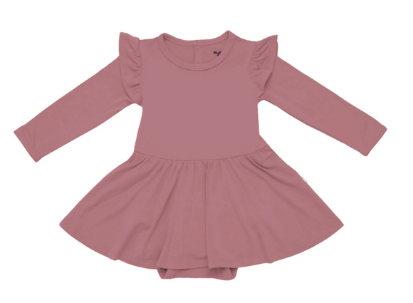 Kyte - Long Sleeve Twirl Bodysuit Dress DUSTY ROSE