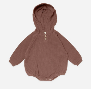 Quincy Mae - Waffle Hooded Bubble Romper | Pecan