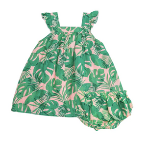 Angel Dear - MUSLIN SUNDRESS & BLOOMER Tropical Leaves Pink