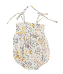 Angel Dear - Sweet Floral Dino Smocked Muslin Romper