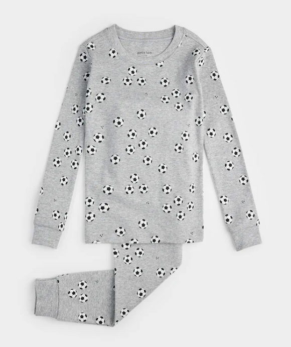 Petit Lem - Soccer Print on Heather Grey PJ Set