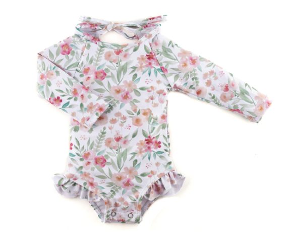 Current Tyed - MEADOW Floral Ruffle Rashguard Suit